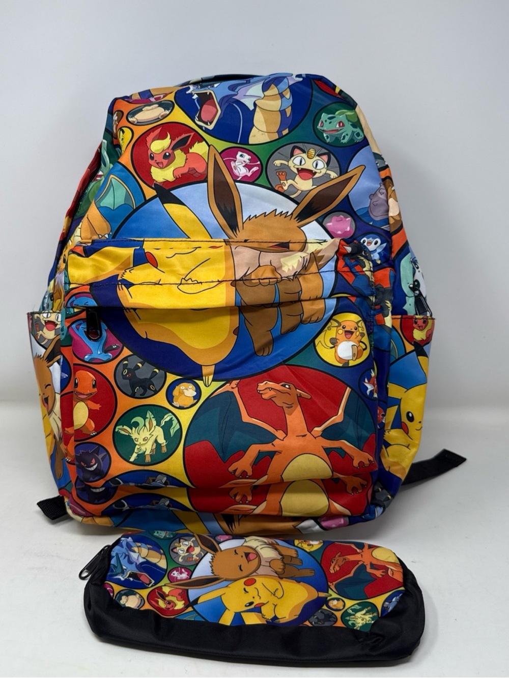 Pokemon Multicolor Eevee & Pikachu Kids Backpack with Pencil Case